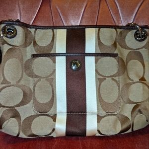 Coach Hamptons Weekend Signature Stripe Shoulder Tote